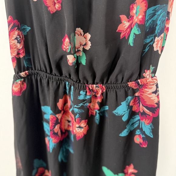 Charlotte Russe Women's Maxi Dress Sheer Lined Black Flowers Cut Outs Size Med - Picture 4 of 5